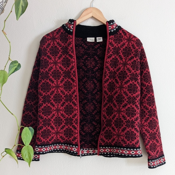 L.L. Bean | S/M | Nordic Fair Isle Merino Wool Zip From Sweater - Picture 2 of 11